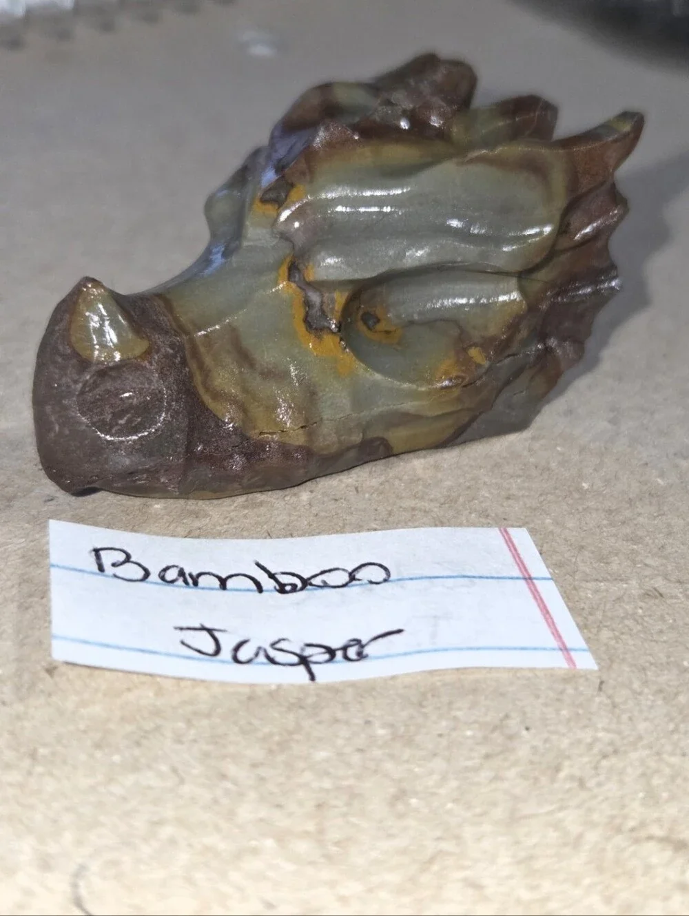 Detailed Bamboo Jasper Crystal Carved Dragon Head Stone Sculpture Decor